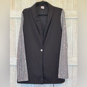 ZigZag Stripe Blazer w/Long Sequin Sleeves & Beautiful Rhinestone Button Sz 2XL